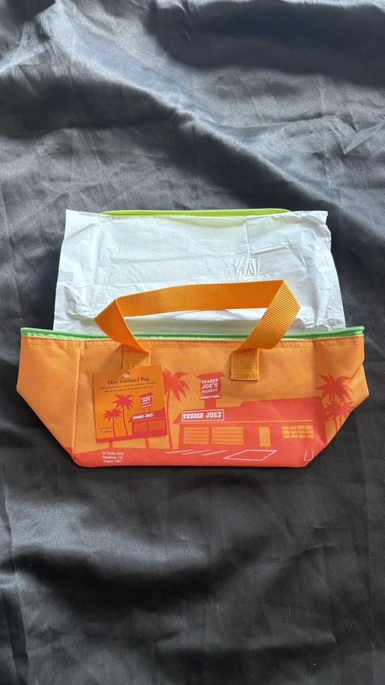 Trader Joes Mini Insulated Lunch Tote Bag Cooler Summer Orange Green Limited NWT